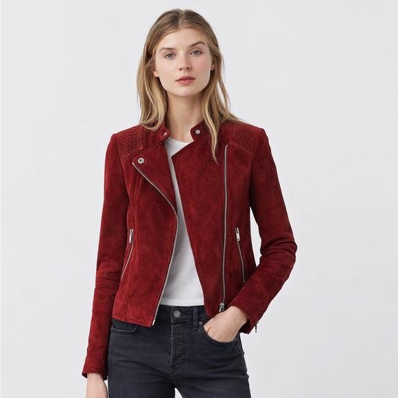 Alfani Jackets & Blazers - Alfani Red Genuine Suede Leather Moto Jacket